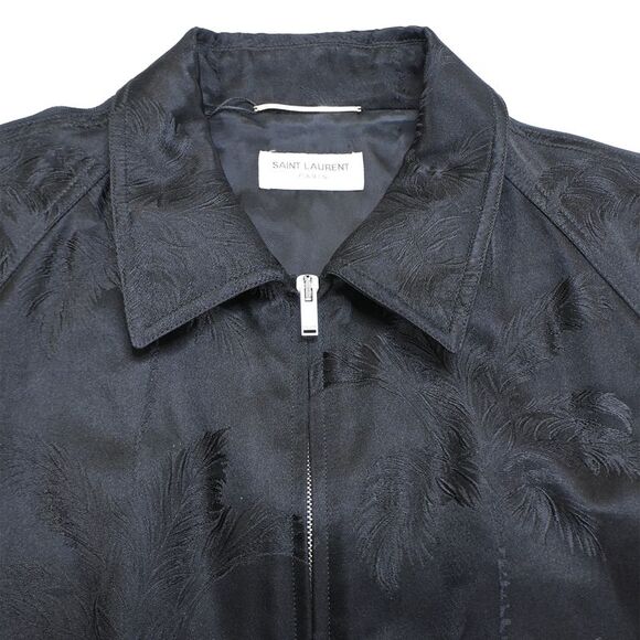 Saint Laurent Jacquard Palms Bomber Jacket In Black Satin